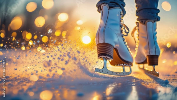 Fototapeta Ice Skating Sunset Winter Fun