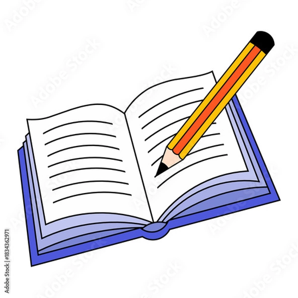 Fototapeta flat illustration of a book and pencil with a transparent background