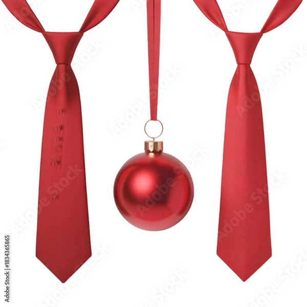 Obraz Two red ties and a red christmas ornament isolated on transparent background