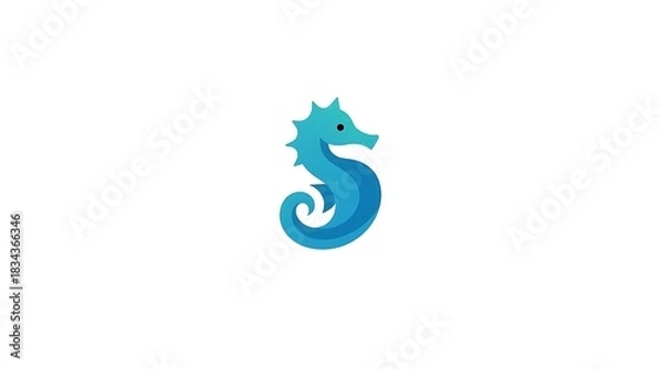 Obraz Clean, abstract vector icon of a seahorse, conveying adaptability, uniqueness, and calm, rendered with smooth curves and gradient blue colors, isolated on white.