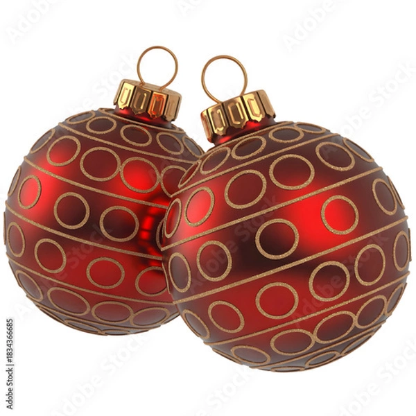 Obraz Two red christmas ornaments with circular patterns isolated on transparent background