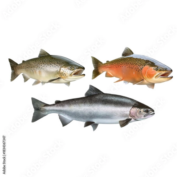 Fototapeta Three Salmon Species isolated on a transparent background