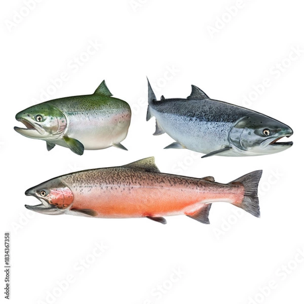 Fototapeta Three Salmon Fish Species isolated on a transparent background