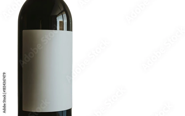 Obraz Dark glass wine bottle with blank label isolated on transparent background
