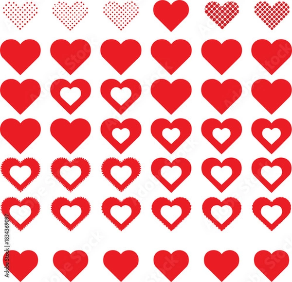 Obraz Vector Collection of Different Red Heart Shapes, Patterns, and Textures for Valentine's Day