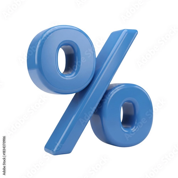 Fototapeta Blue 3D percent symbol with glossy finish, bold upright design representing percentages, rates, proportions, finance, statistics, discounts, and promotional numeric concepts PNG