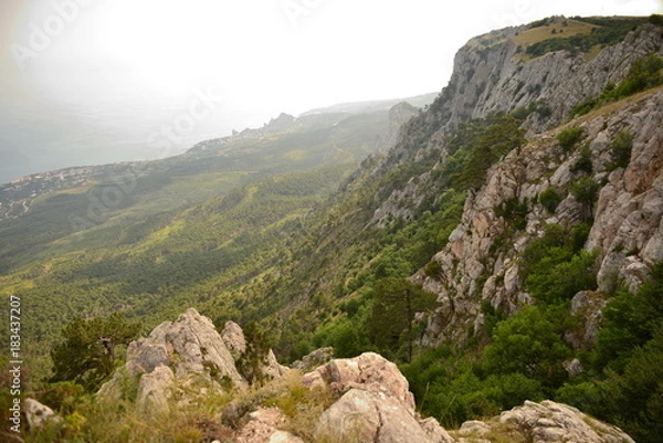 Fototapeta view from the mountain to the valley and the sea