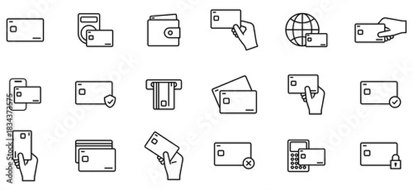 Obraz カード,クレジットカードで決済・支払する編集可能な線画イメージイラストアイコンセット
