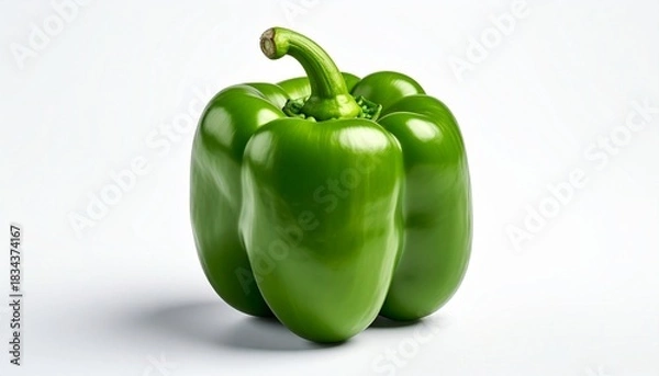 Fototapeta Fresh green bell pepper on white background, highlighting its glossy texture and natural vibrancy.