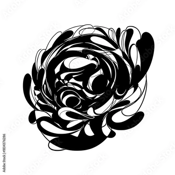 Obraz Abstract Black and White Floral Vector Illustration | Intricate Swirling Line Art Flower Design for Coloring Book, Tattoo, and Zen Pattern Concepts