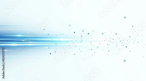 Fototapeta Dynamic blue light streaks and particles, speed technology data.