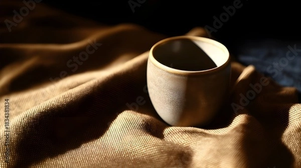 Obraz Handmade Ceramic Cup on Mocha Fabric