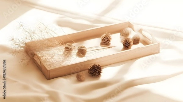 Obraz Small Wooden Tray on Cream Table