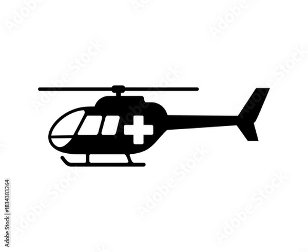 Fototapeta Illustration of a black medical helicopter with a white cross on its side view image