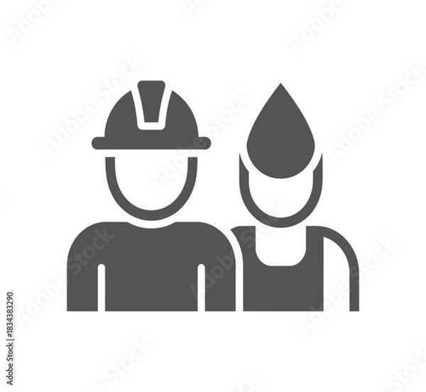 Fototapeta Illustration of two people one wearing a hard hat and the other with a water drop hat
