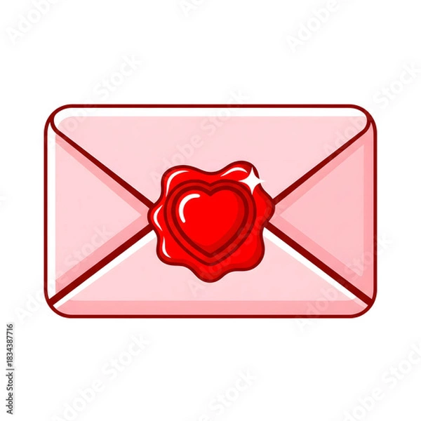 Fototapeta A Classic Romantic Dispatch: Illustrated Love Letter in Pink with a Traditional Red Heart Wax Seal on a Transparent Background.