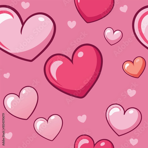 Fototapeta Seamless Pattern of Pink and Red Hearts on a Pink Background Keywords: heart, hearts, love, romance, valentine, valentines day, seamless, pattern