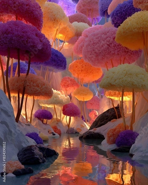 Fototapeta Enchanted mushroom world glowing with fantasy charm high resolution photo