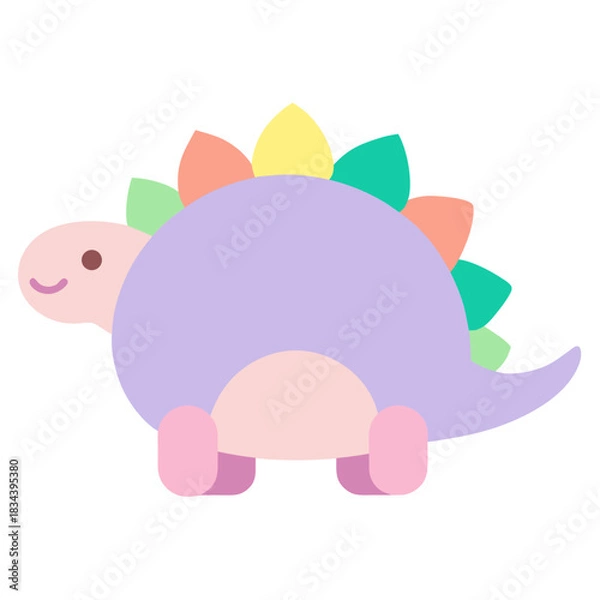 Fototapeta Cute pastel dinosaur with colorful spikes and happy face