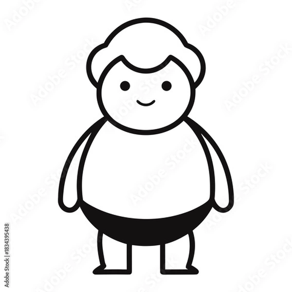 Fototapeta Simple line drawing of a cute chubby character