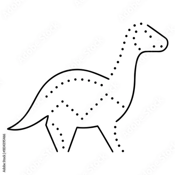 Fototapeta Dinosaur outline with dotted lines for tracing activity