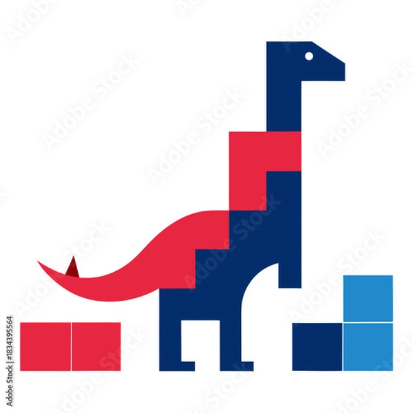 Fototapeta Geometric dinosaur made of colorful blocks and shapes