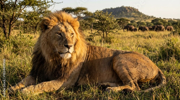 Obraz male lion in the savannah