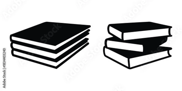 Obraz Stack of books silhouette vector, Book stack icon set, Book stack black vector illustration