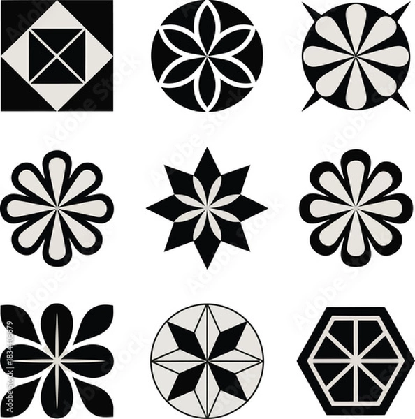 Fototapeta Elegant black and white abstract geometric pattern design set