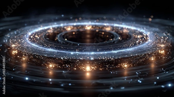 Fototapeta Mesmerizing digital energy stream forming glowing concentric rings in a dark abstract space