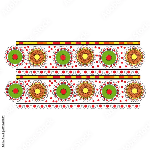Obraz Vibrant floral and dot pattern border, decorative vector art.