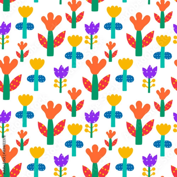 Fototapeta Whimsical flowers seamless pattern