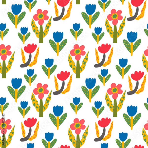Fototapeta Whimsical flowers seamless pattern