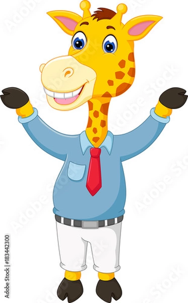Fototapeta cute giraffe cartoon posing with smile and waving
