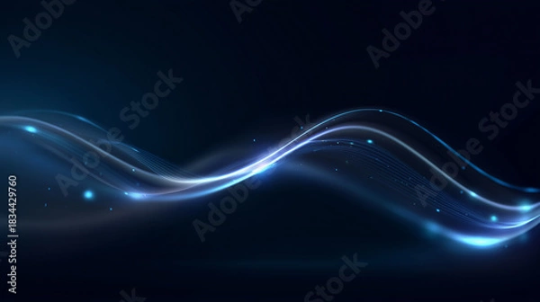 Fototapeta abstract blue background with a glowing light effect and wavy line. design element for technology, science, or digital communication concepts. Dark blue background. abstract wave banner template,  cop