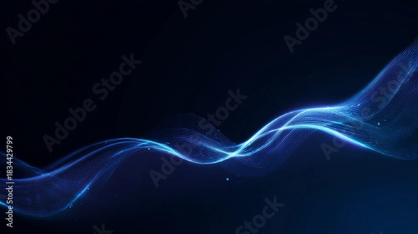 Fototapeta abstract blue background with a glowing light effect and wavy line. design element for technology, science, or digital communication concepts. Dark blue background. abstract wave banner template,  cop