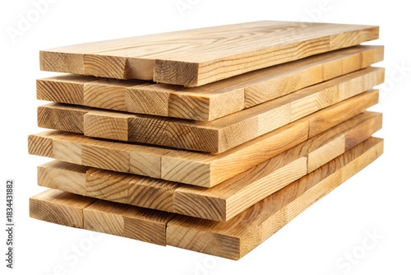 Fototapeta Stack of wooden lumber boards for construction or carpentry isolated on transparent background