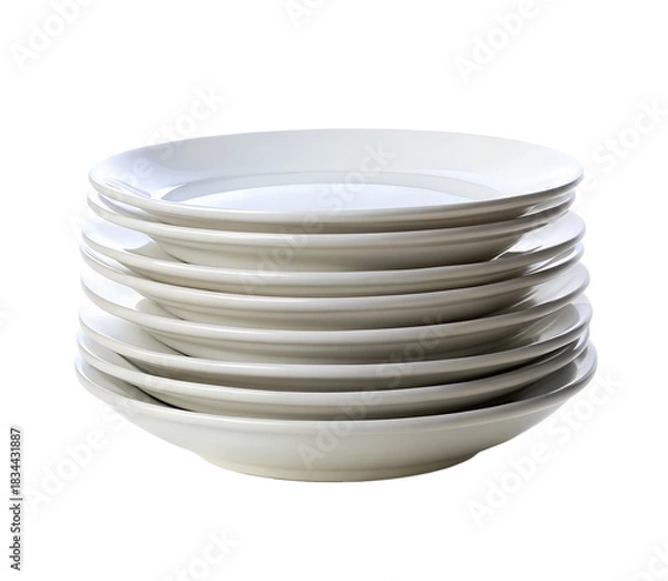 Fototapeta Stack of white plates isolated on transparent background for food service and dining