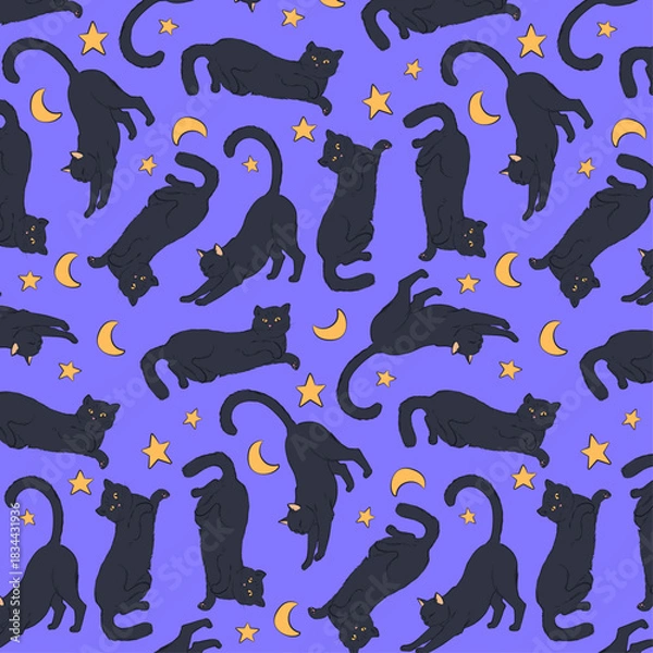 Obraz Funny black cats pattern illustration