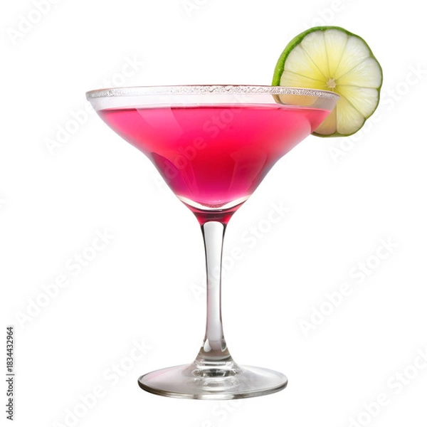Fototapeta Pink cosmopolitan cocktail with lime garnish isolated on transparent background