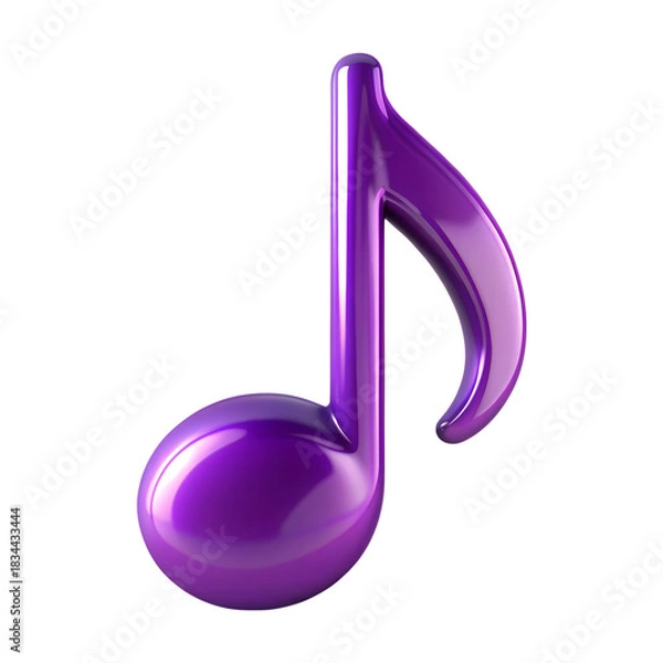 Fototapeta Purple music note glossy render isolated on transparent background