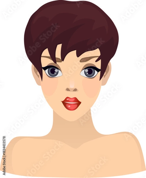 Obraz vector illustration, brunette girl with short haircut,