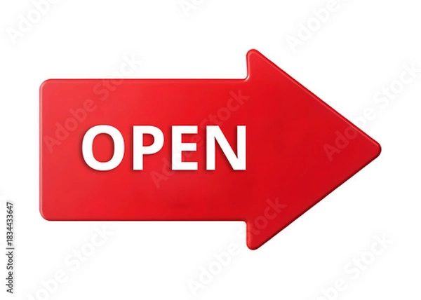 Fototapeta Red open sign arrow pointing right isolated on transparent background