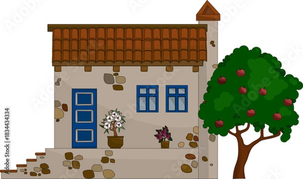 Obraz vector illustration rural house stone chalet