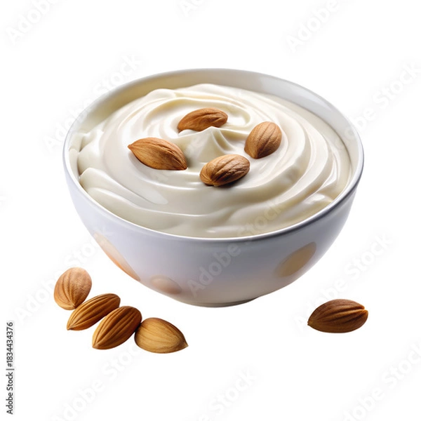 Fototapeta Bowl of yogurt with almonds isolated on transparent background