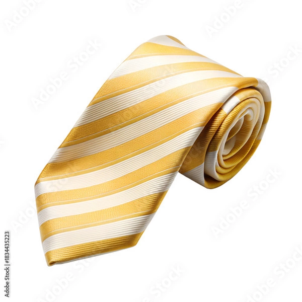 Fototapeta Elegant yellow and white striped necktie rolled up isolated on transparent background