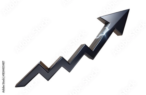 Fototapeta Metallic arrow pointing upward with lightning effect isolated on transparent background