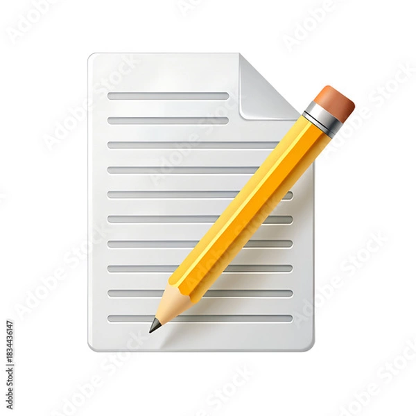 Fototapeta Pencil on lined paper illustration isolated on transparent background