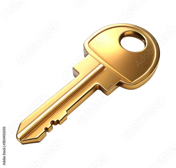 Fototapeta Golden key illustration for security and access isolated on transparent background