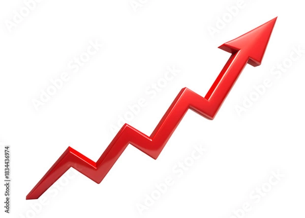 Fototapeta Red zigzag arrow pointing upwards representing growth isolated on transparent background